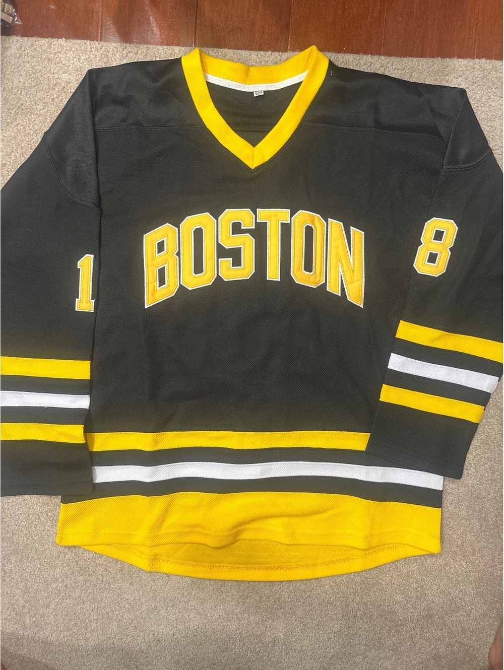 (6)Boston Black and Yellow Hockey Jersey with Gilmore 18